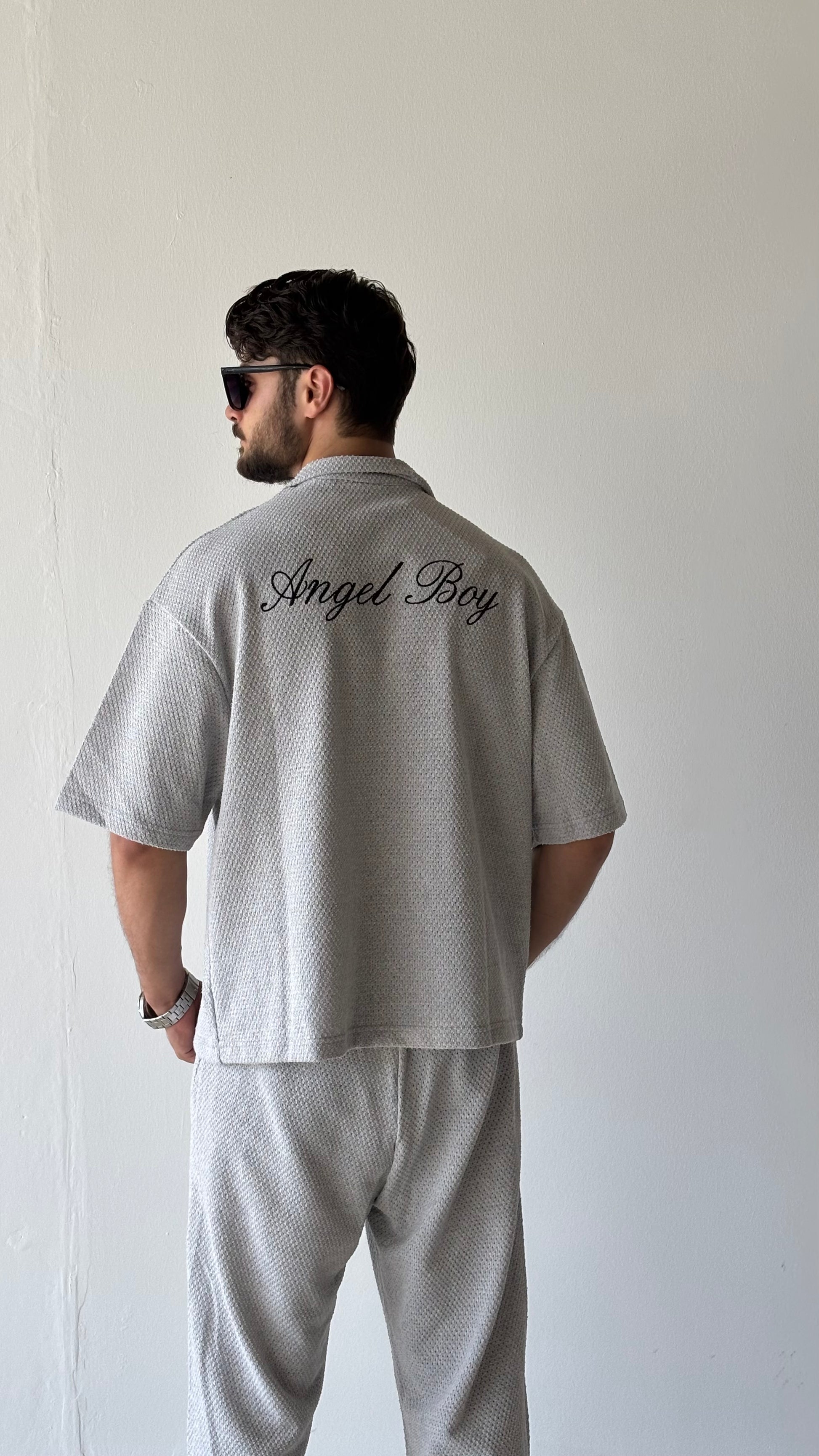 Angel Boy Baskılı Keten Gömlek