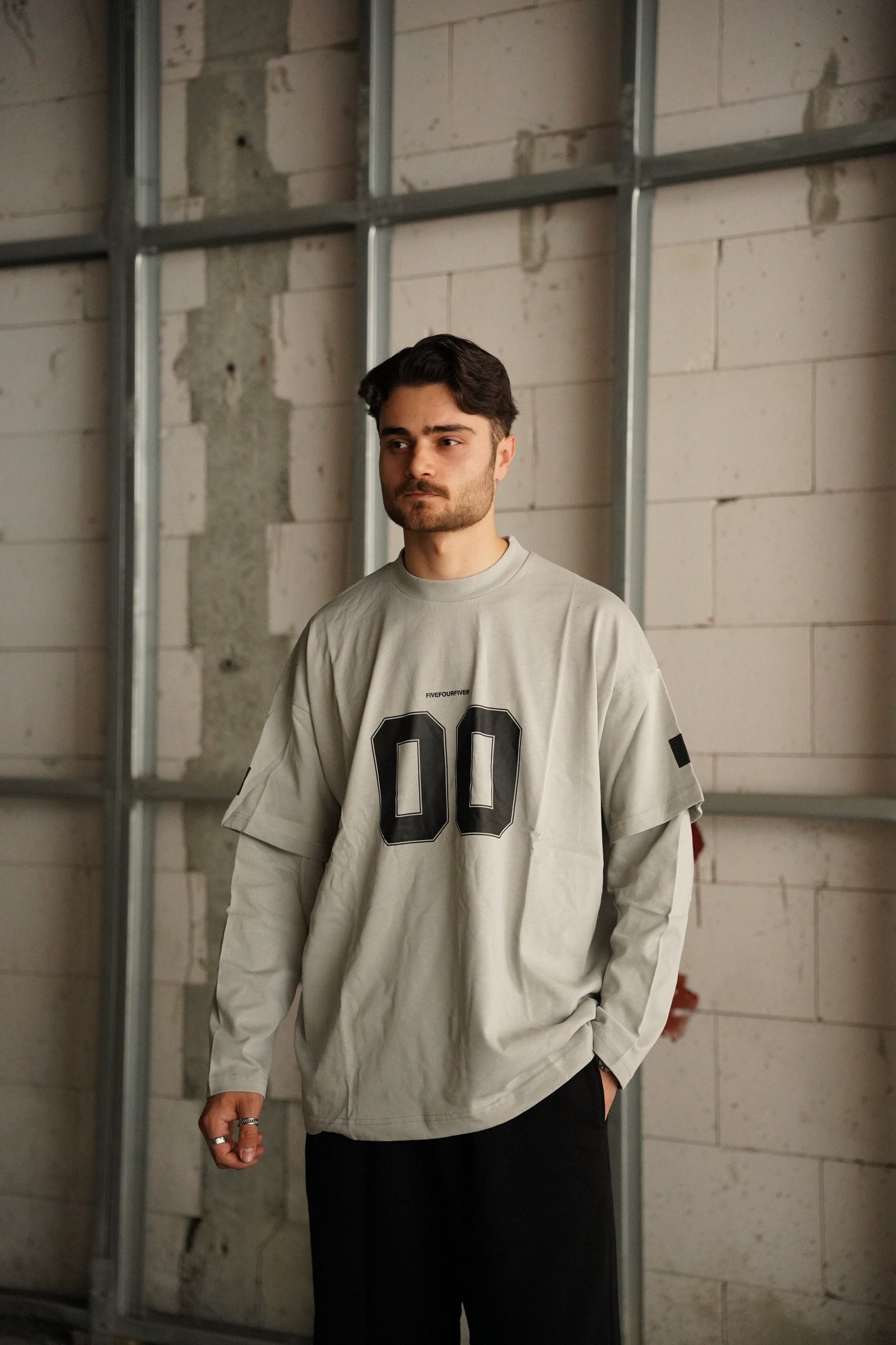 Erkek 00 Baskılı Pamuklu Eklemeli Kol Oversize Sweatshirt/Tişört