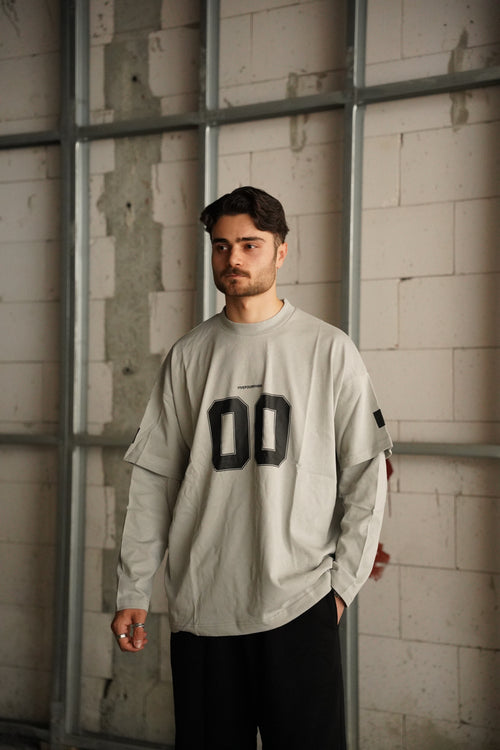 Erkek 00 Baskılı Pamuklu Eklemeli Kol Oversize Sweatshirt/Tişört