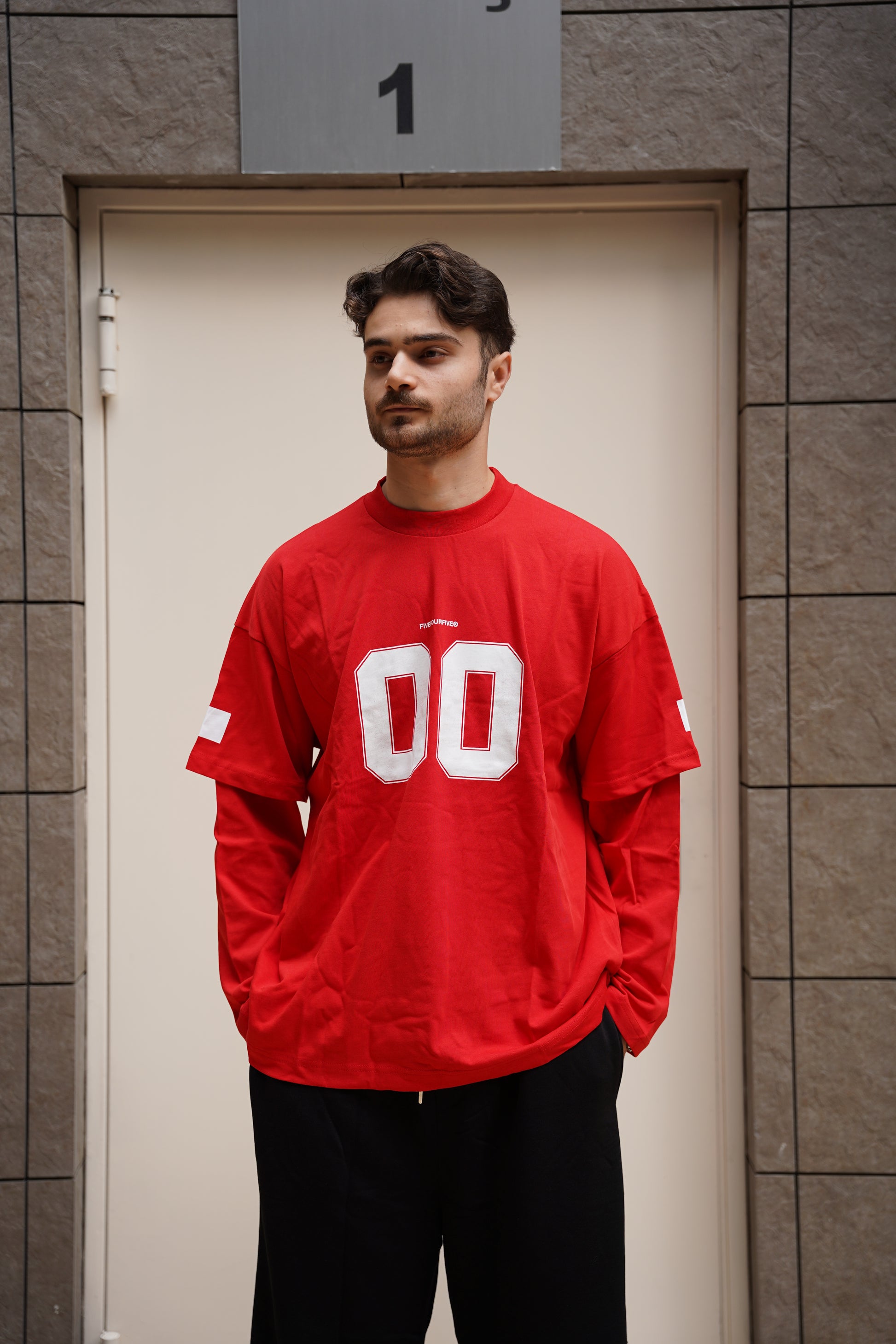 Erkek 00 Baskılı Pamuklu Eklemeli Kol Oversize Sweatshirt/Tişört