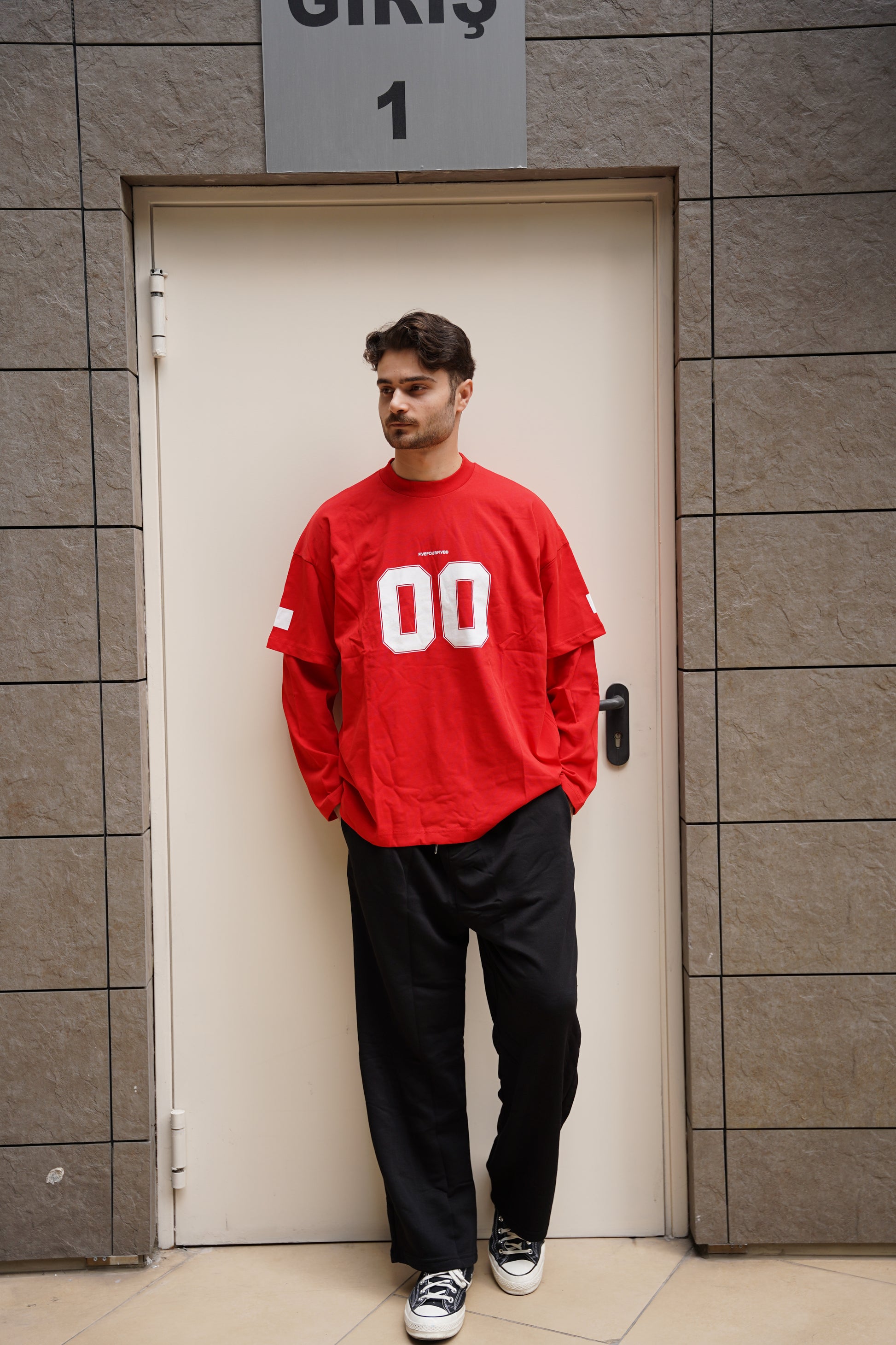 Erkek 00 Baskılı Pamuklu Eklemeli Kol Oversize Sweatshirt/Tişört