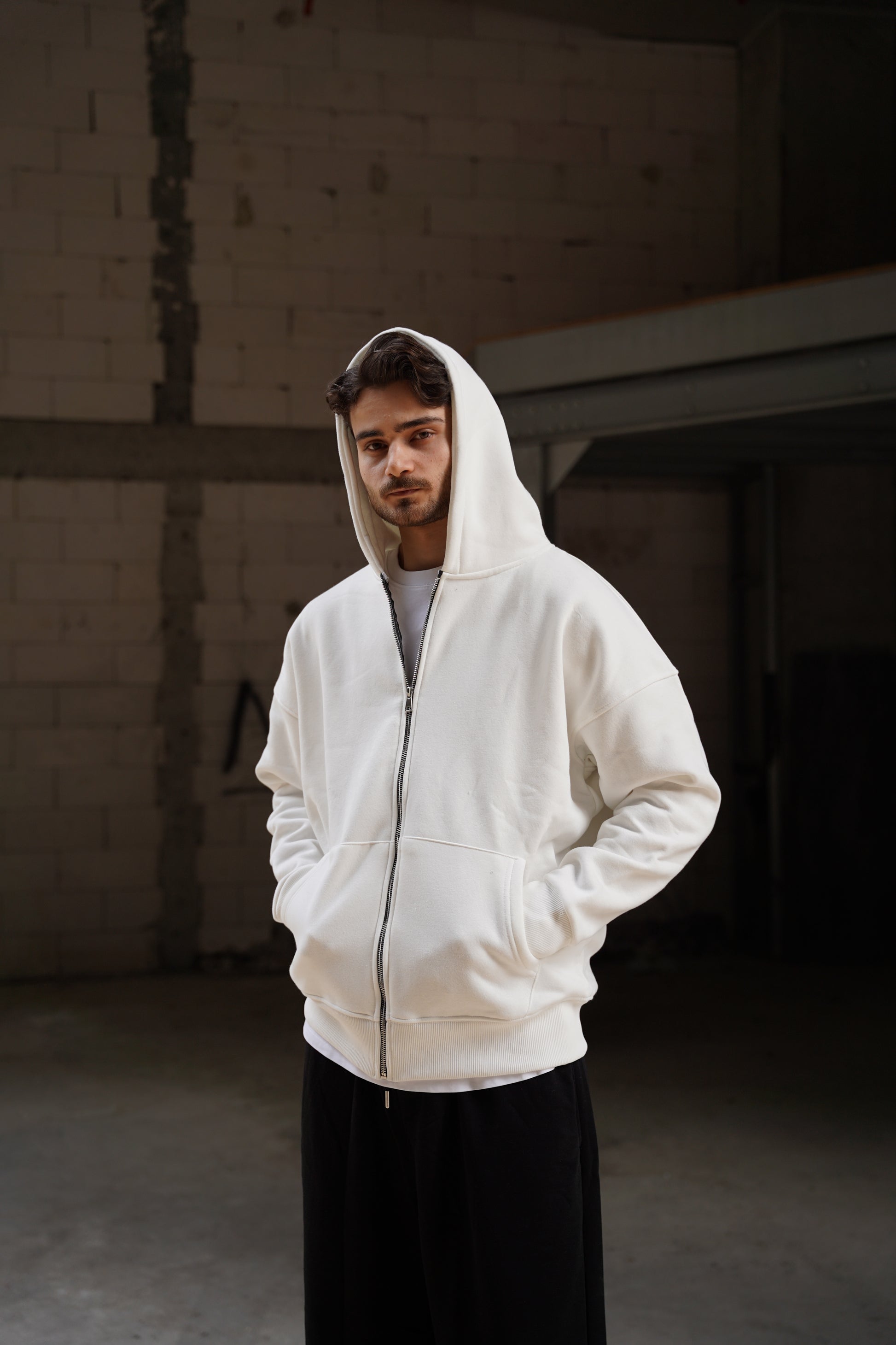 Oversize 3 İplik Şardonlu Fermuarlı Kapüşonlu Hırka (Unisex)