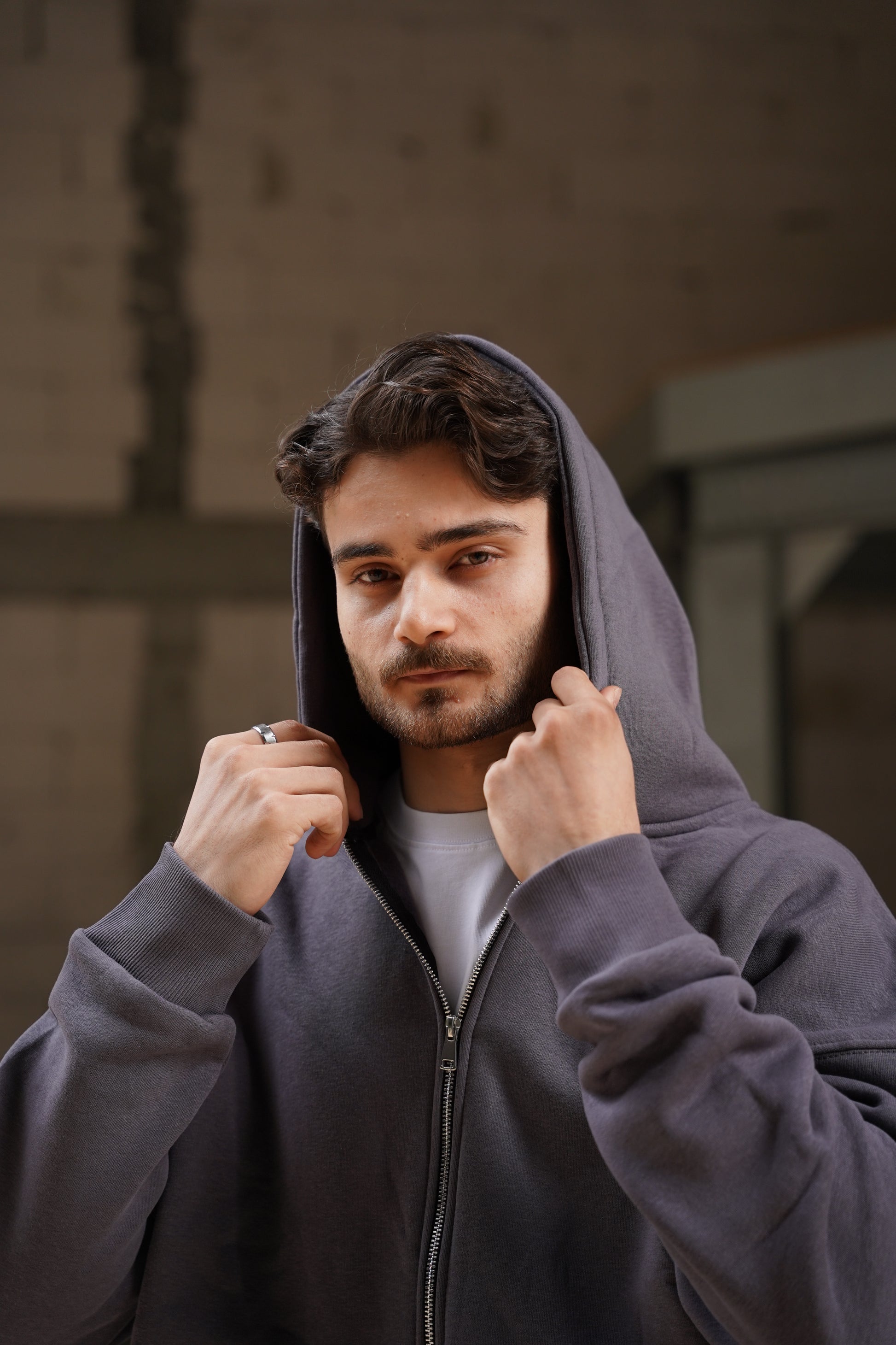 Oversize 3 İplik Şardonlu Fermuarlı Kapüşonlu Hırka (Unisex)