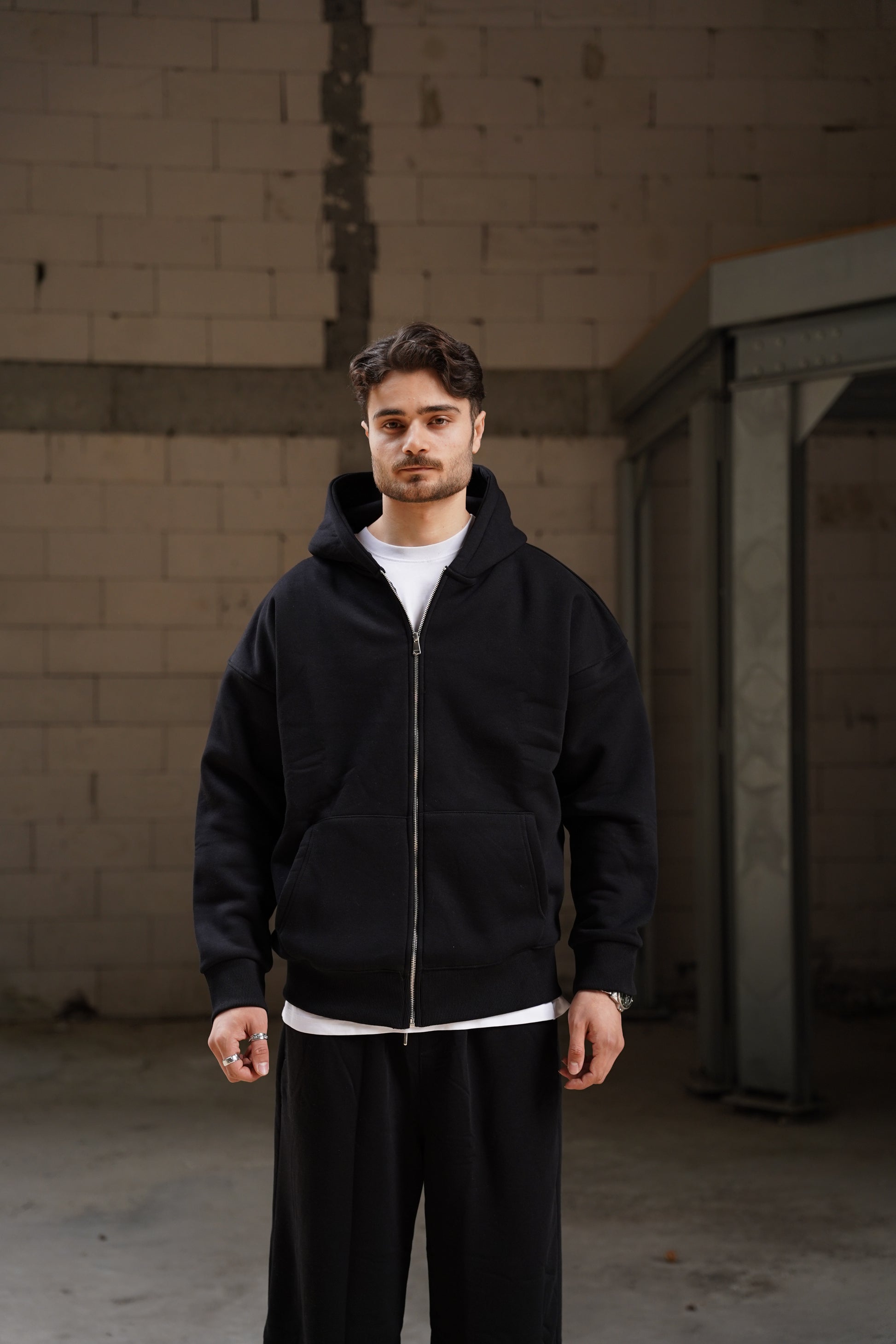 Oversize 3 İplik Şardonlu Fermuarlı Kapüşonlu Hırka (Unisex)