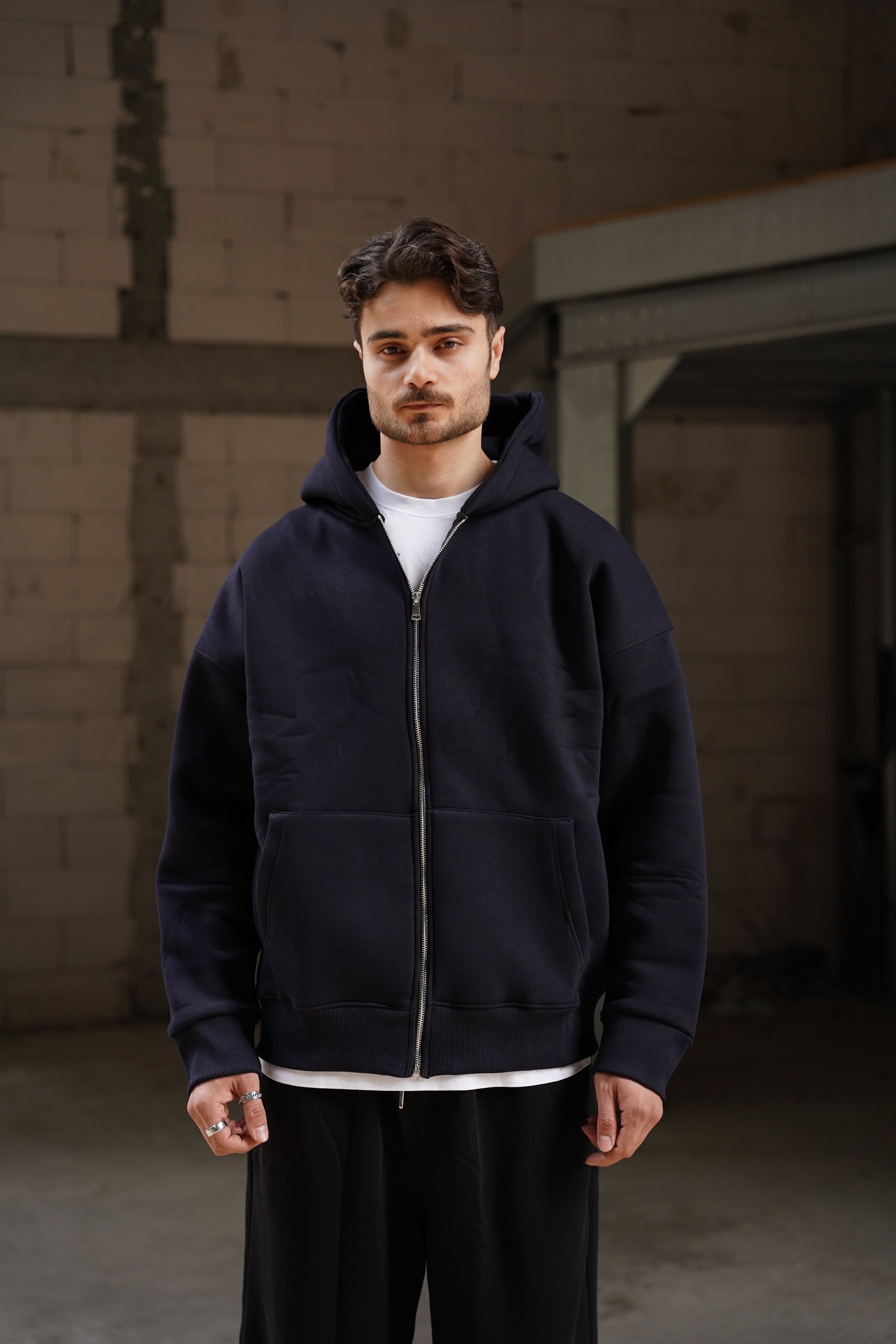 Oversize 3 İplik Şardonlu Fermuarlı Kapüşonlu Hırka (Unisex)