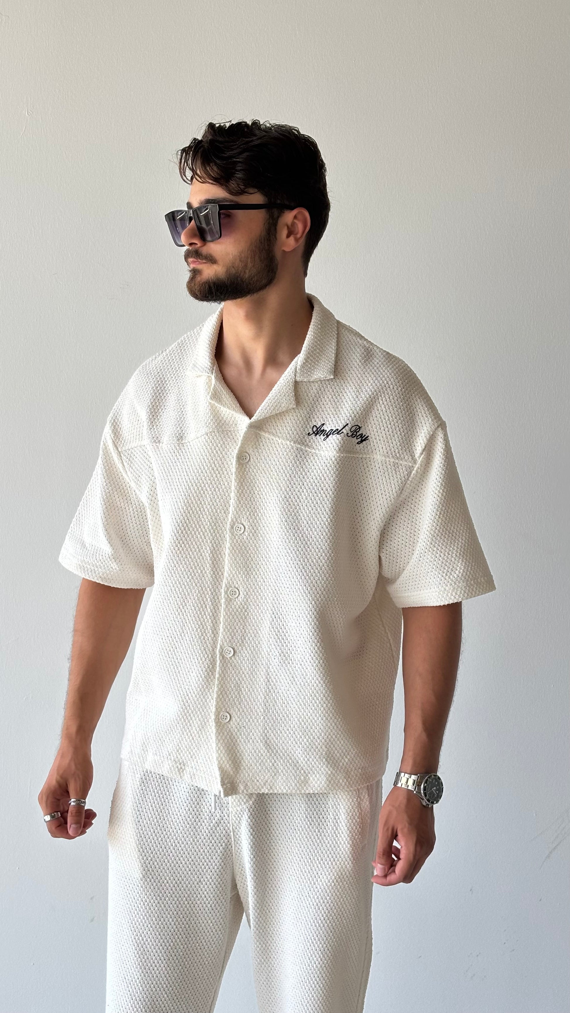 Angel Boy Baskılı Keten Gömlek