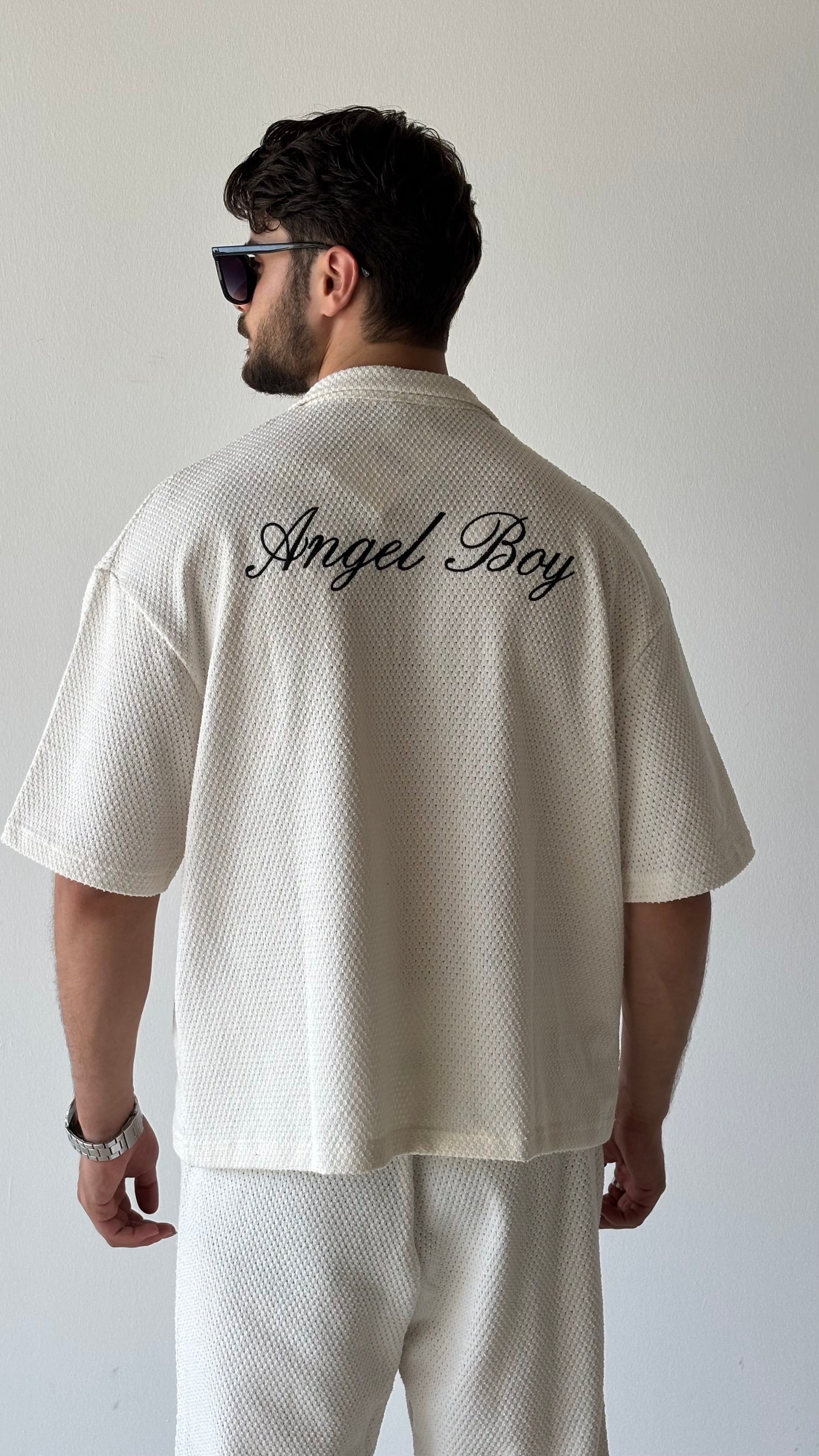 Angel Boy Baskılı Keten Gömlek